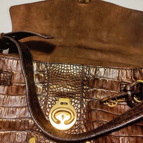 Gorgeous croc embossed leather suede shoulder bag brown - Picture 11 of 16